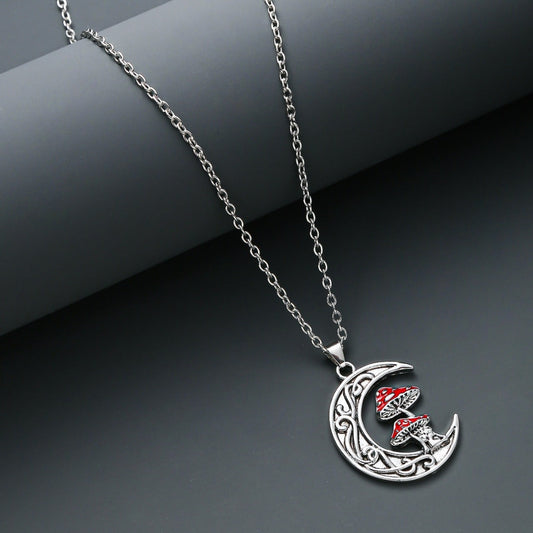 Retro Necklace Hip Hop Niche Moon Red Mushroom