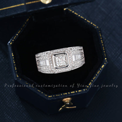 18K Gold Platinum Gold Plated Princess Square Diamond Ring