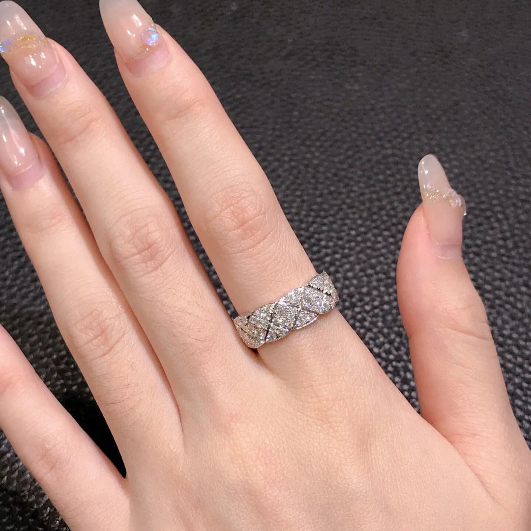 Diamond Plaid Twin Wide Ring Stackable Micro-inlaid