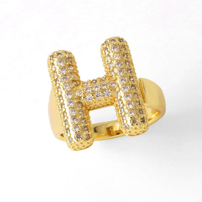 26 English Letters Ring Women's Gold-plated Full Zircon