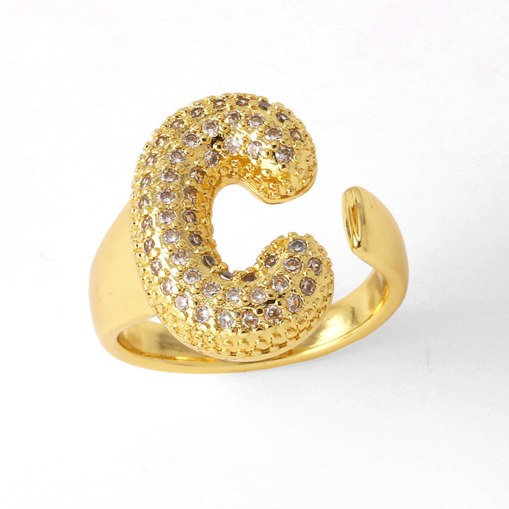 26 English Letters Ring Women's Gold-plated Full Zircon