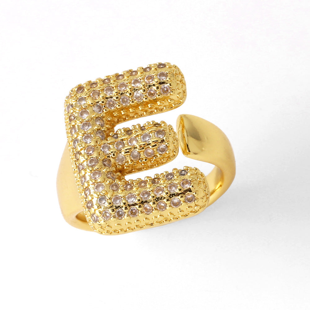 26 English Letters Ring Women's Gold-plated Full Zircon