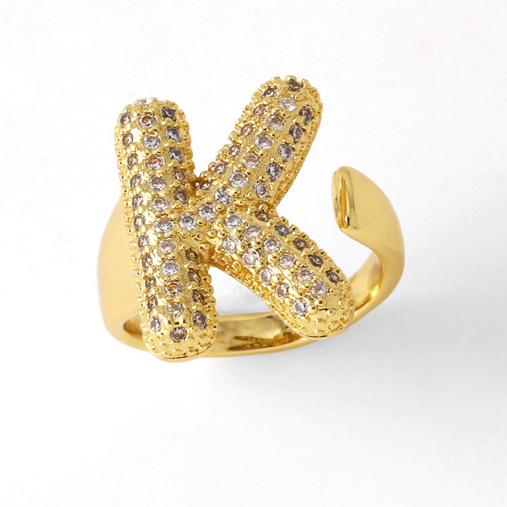 26 English Letters Ring Women's Gold-plated Full Zircon