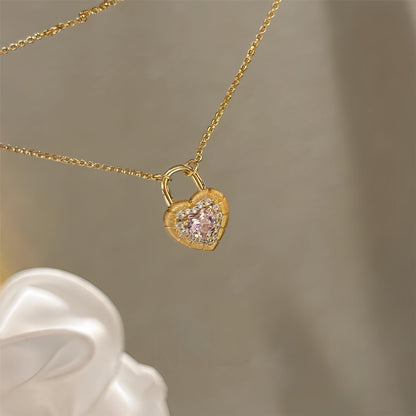 Lock Colored Loving Heart Lock Head Necklace Gold-plated Heavy Industry