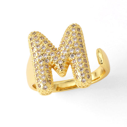 26 English Letters Ring Women's Gold-plated Full Zircon