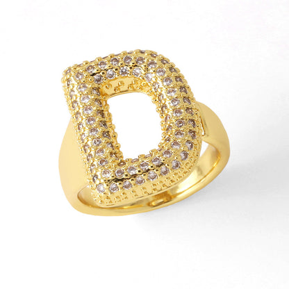 26 English Letters Ring Women's Gold-plated Full Zircon