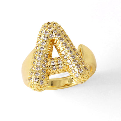 26 English Letters Ring Women's Gold-plated Full Zircon