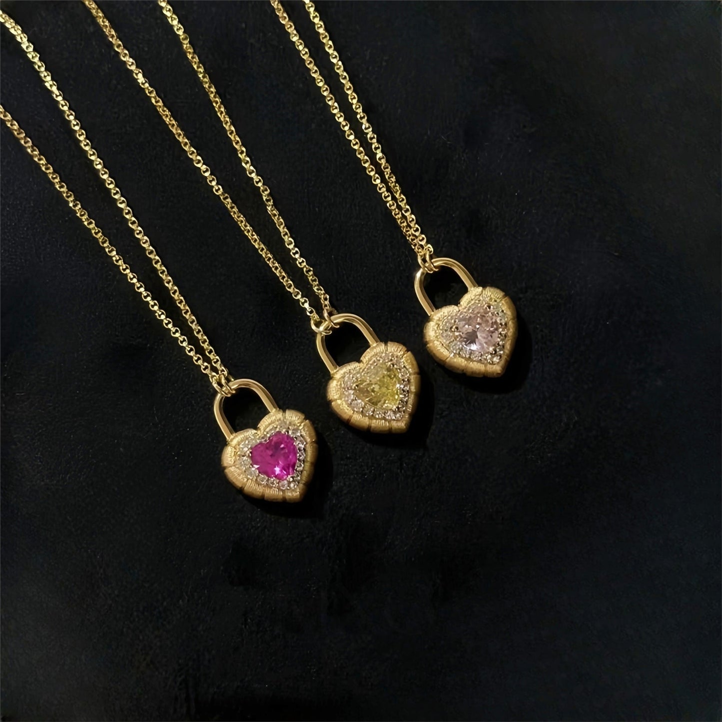 Lock Colored Loving Heart Lock Head Necklace Gold-plated Heavy Industry