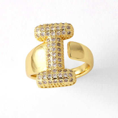 26 English Letters Ring Women's Gold-plated Full Zircon