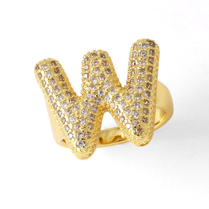 26 English Letters Ring Women's Gold-plated Full Zircon