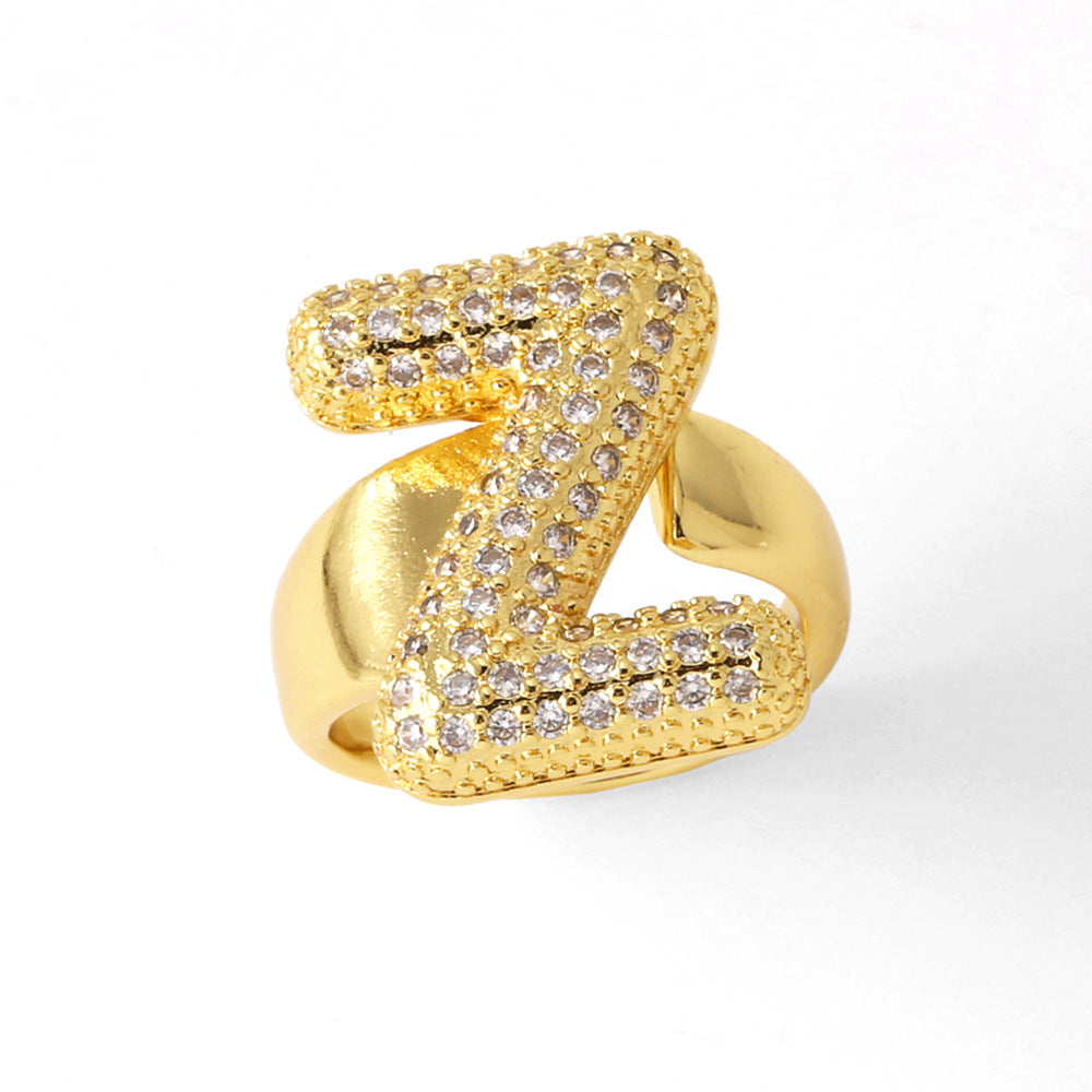 26 English Letters Ring Women's Gold-plated Full Zircon