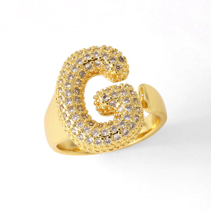 26 English Letters Ring Women's Gold-plated Full Zircon