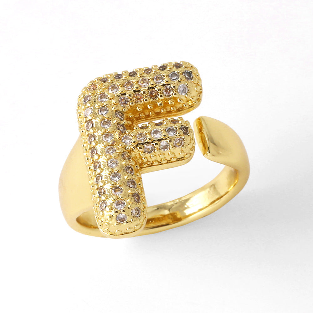 26 English Letters Ring Women's Gold-plated Full Zircon