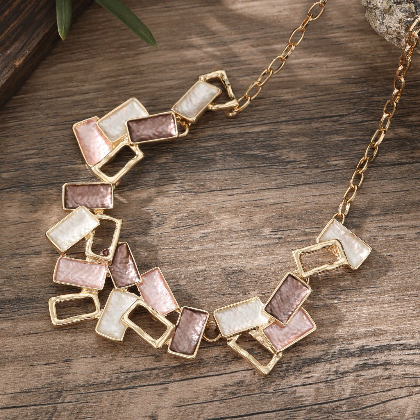 Colorful Painting Oil Geometric Hollow Square Necklace Creative