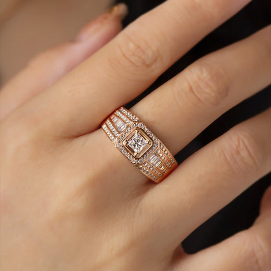 18K Gold Platinum Gold Plated Princess Square Diamond Ring